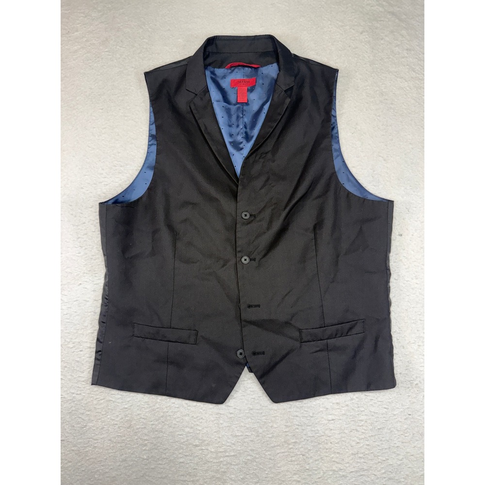 Alfani Slim Fit Mens Suit Vest Black Size L Notched Lapel 4 Button Waistcoat